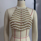 Leo Pearl Chain Halter Neck Strapless Top In White