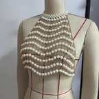 Leo Pearl Chain Halter Neck Strapless Top In White