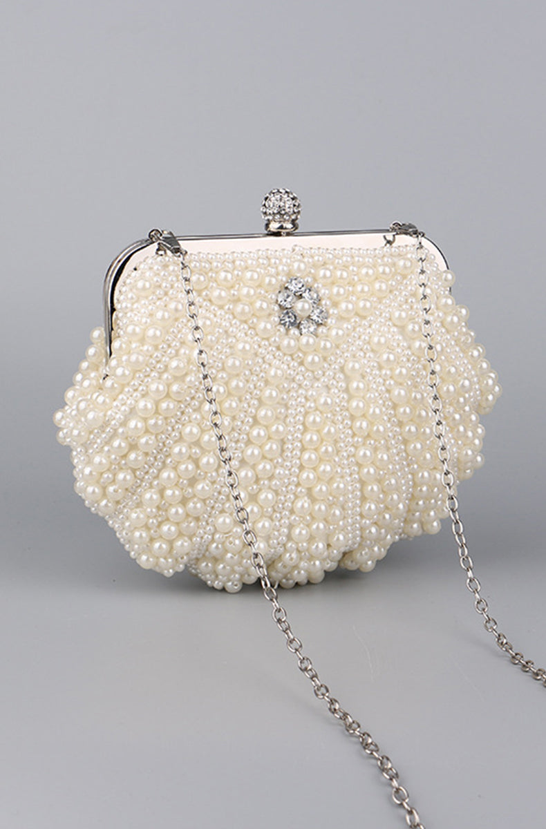 Mattea Pearl Rhinestone Handbag in Off-White - PDC Main image