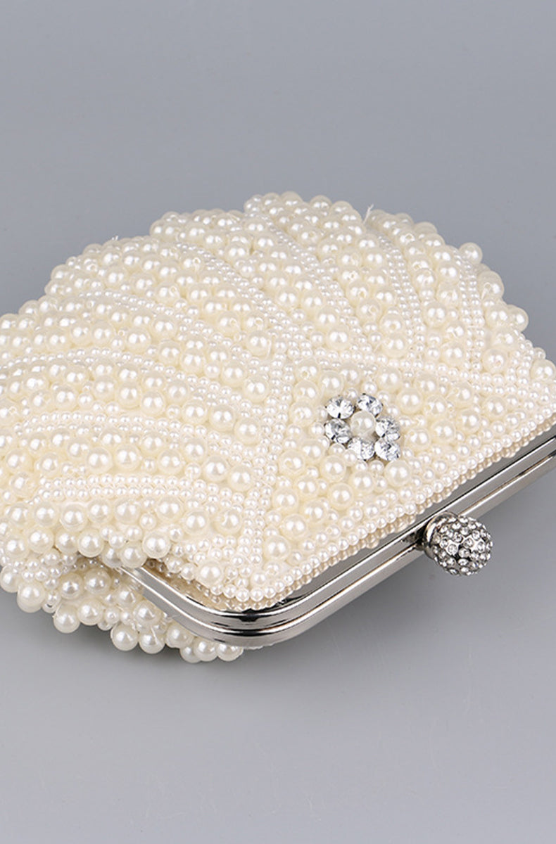 Mattea Pearl Rhinestone Handbag in Off-White - PDC