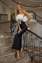 Rafael Black Flower Strapless Bandage Maxi Dress