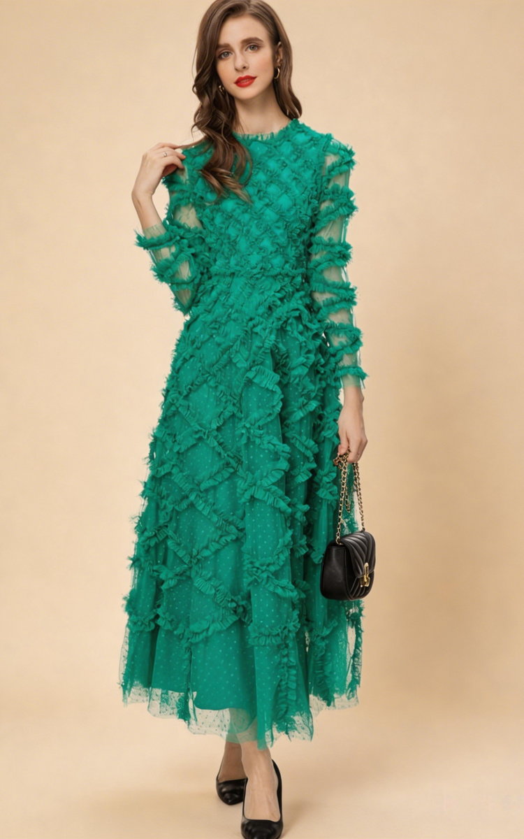 Ramona Green Ruffled Patchwork Maxi Dress Main image