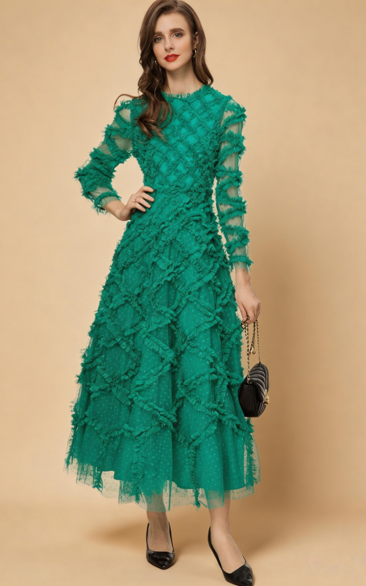 Ramona Green Ruffled Patchwork Maxi Dress Secondary image