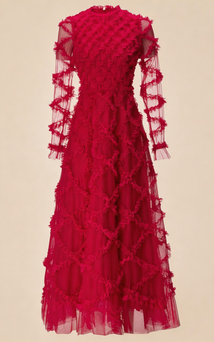 Ramona Red Ruffled Patchwork Maxi Dress