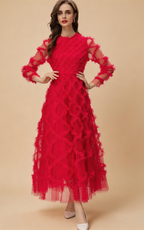 Ramona Red Ruffled Patchwork Maxi Dress