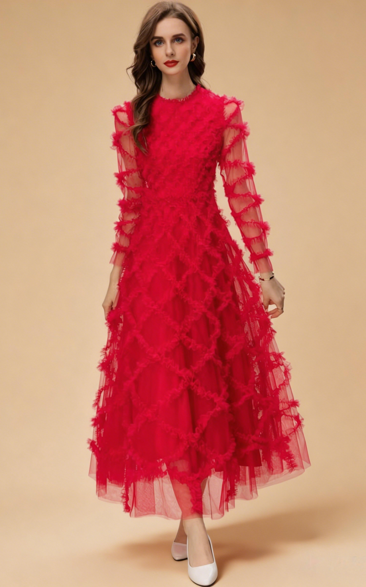 Ramona Red Ruffled Patchwork Maxi Dress Main image