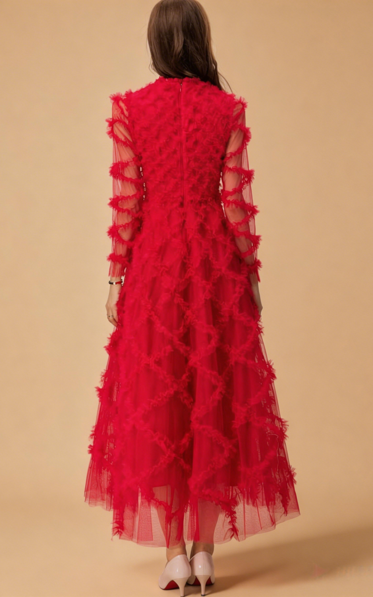 Ramona Red Ruffled Patchwork Maxi Dress