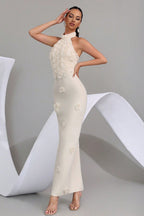 Reuben Apricot 3D Floral Bandage Evening Dress