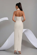 Reuben Apricot 3D Floral Bandage Evening Dress