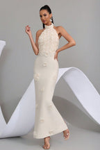 Reuben Apricot 3D Floral Bandage Evening Dress