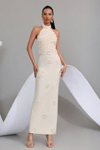 Reuben Apricot 3D Floral Bandage Evening Dress