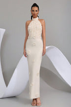 Reuben Apricot 3D Floral Bandage Evening Dress
