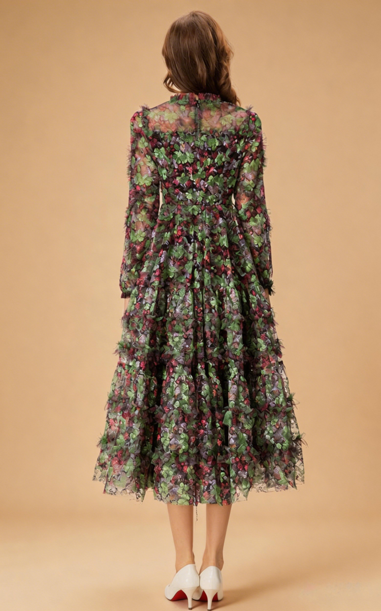 Riley Long Sleeve Floral Layered Tulle Maxi Dress