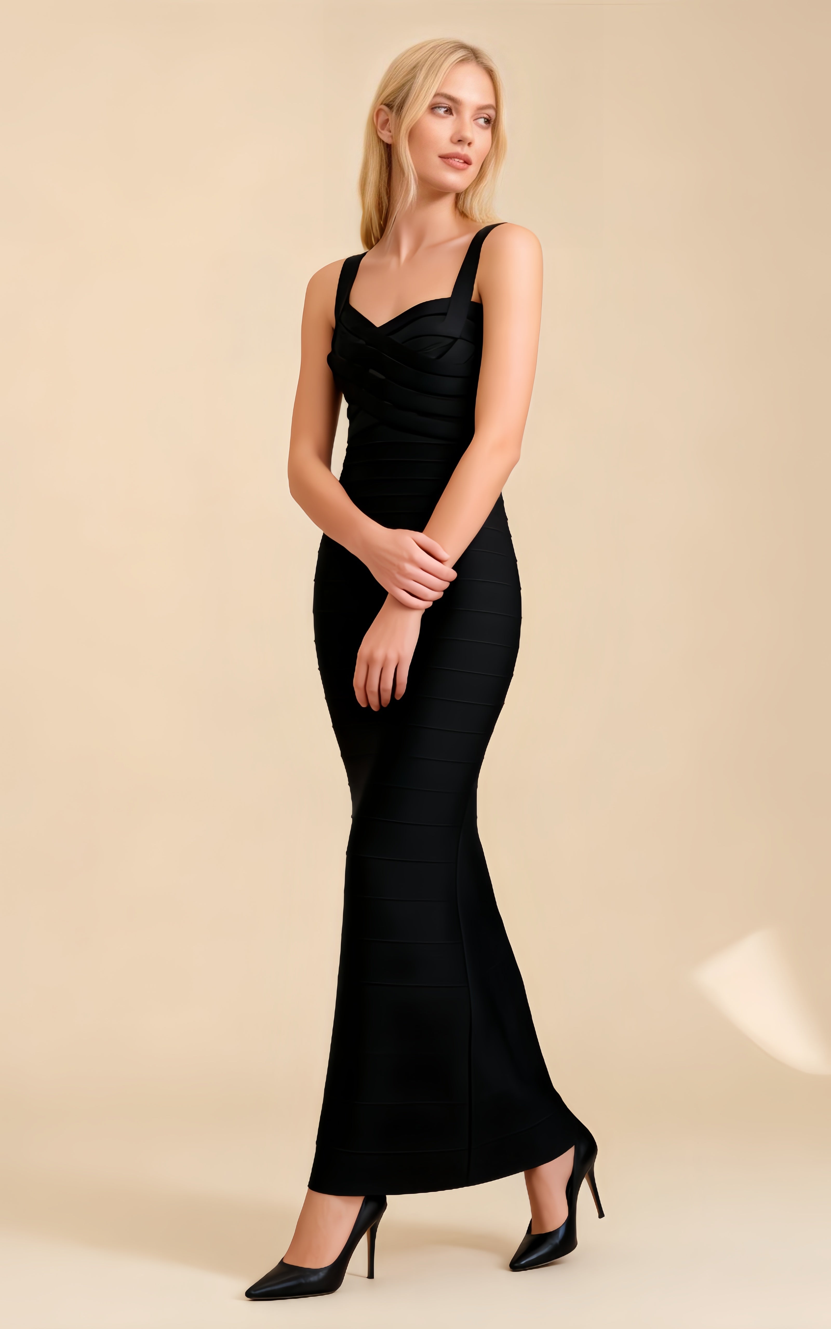 Ronan Black V-neck Bandage Maxi Dress