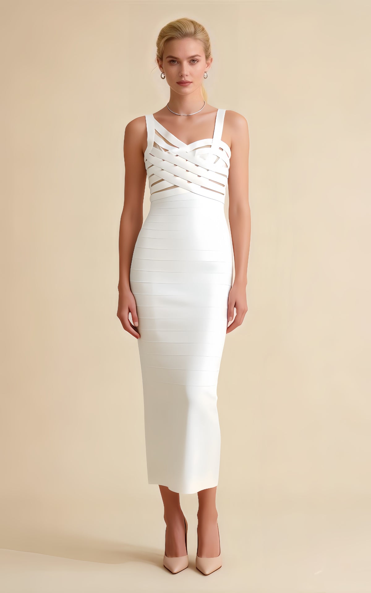 Ronan White V-neck Bandage Maxi Dress