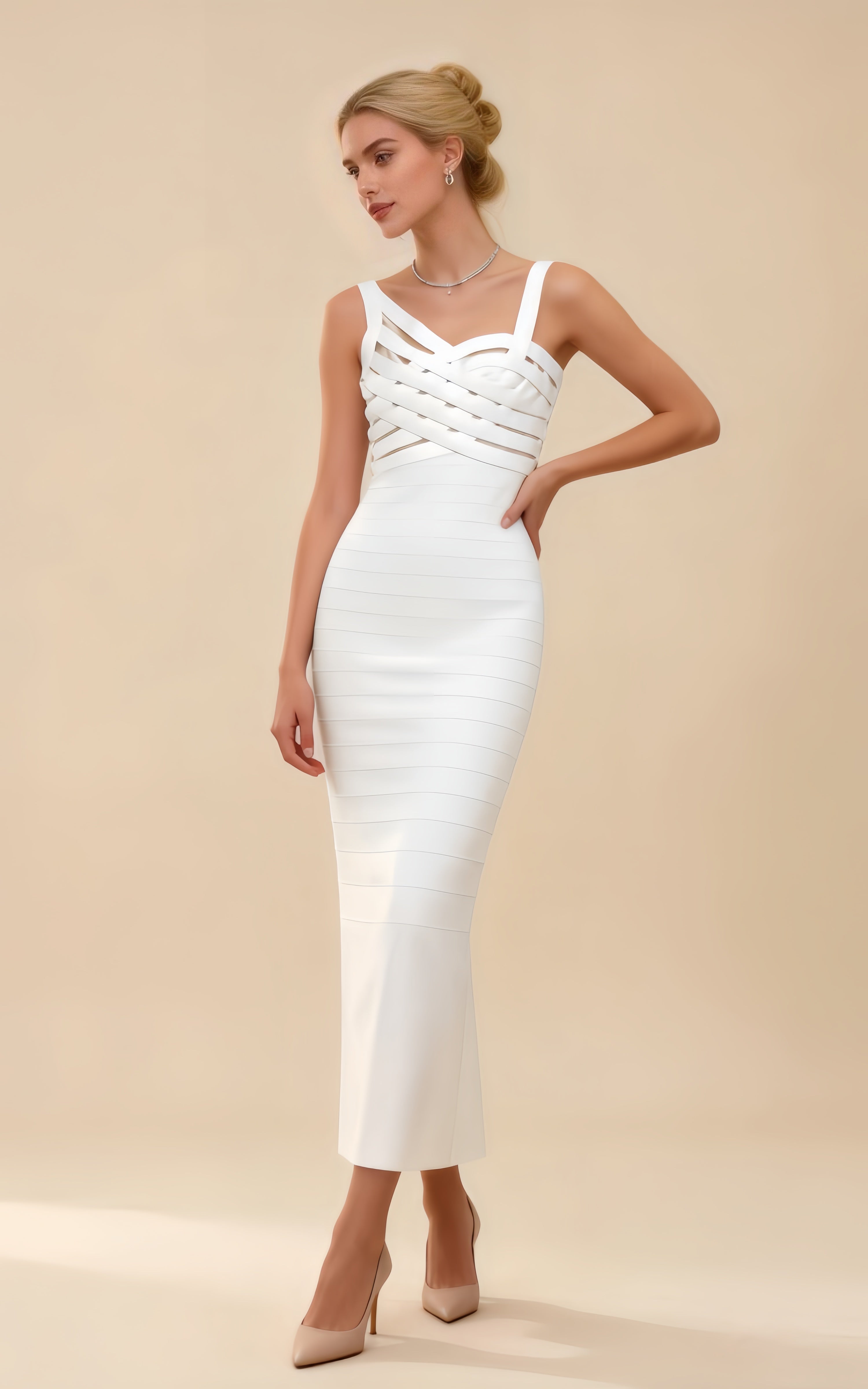 Ronan White V-neck Bandage Maxi Dress Secondary image