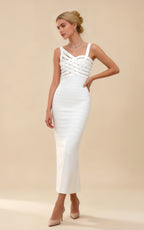 Ronan White V-neck Bandage Maxi Dress