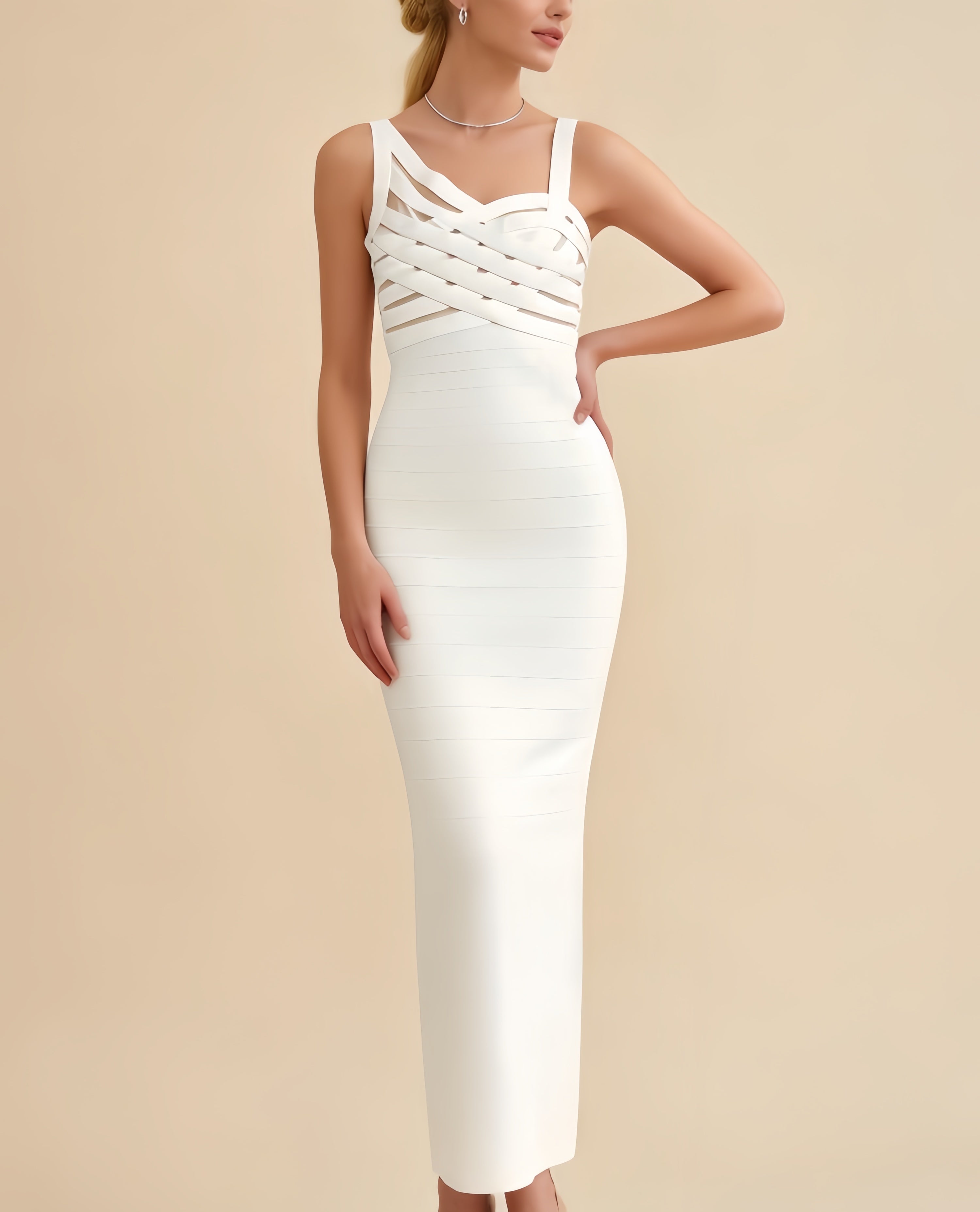 Ronan White V-neck Bandage Maxi Dress