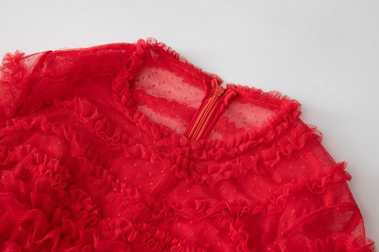 Naomi Red Ruffled Short Sleeve Maxi Dress