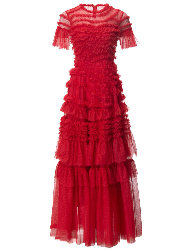 Naomi Red Ruffled Short Sleeve Maxi Dress