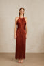 Ruby Russet Layered Fringe Bandage Maxi Dress