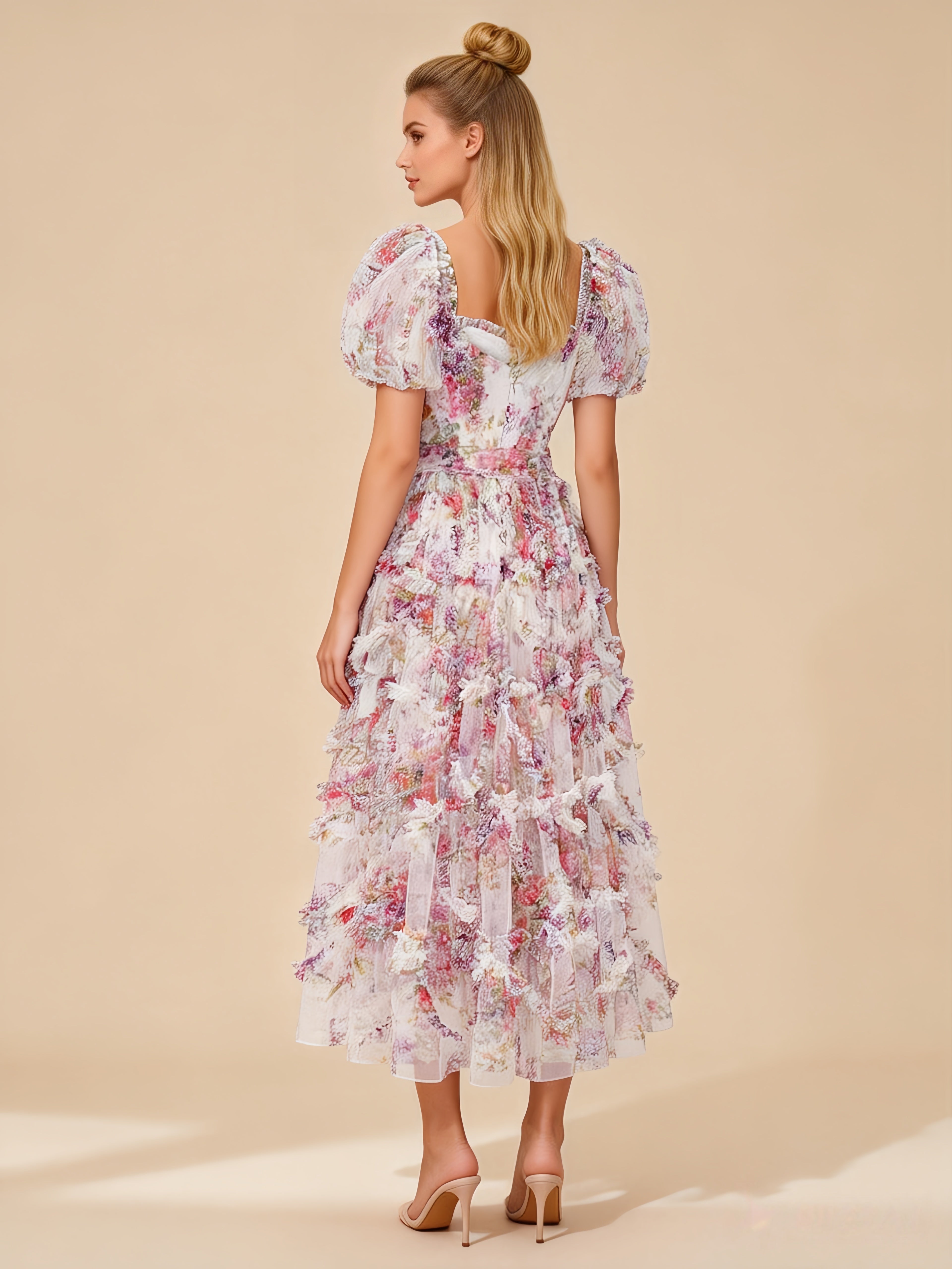 Sada Bubble Sleeve Mesh Floral Maxi Dress In White Secondary image
