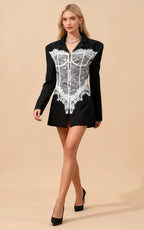 Sawyer Black Lace Panel Blazer Mini Dress