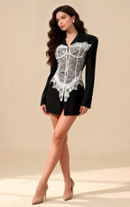 Sawyer Black Lace Panel Blazer Mini Dress