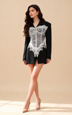 Sawyer Black Lace Panel Blazer Mini Dress
