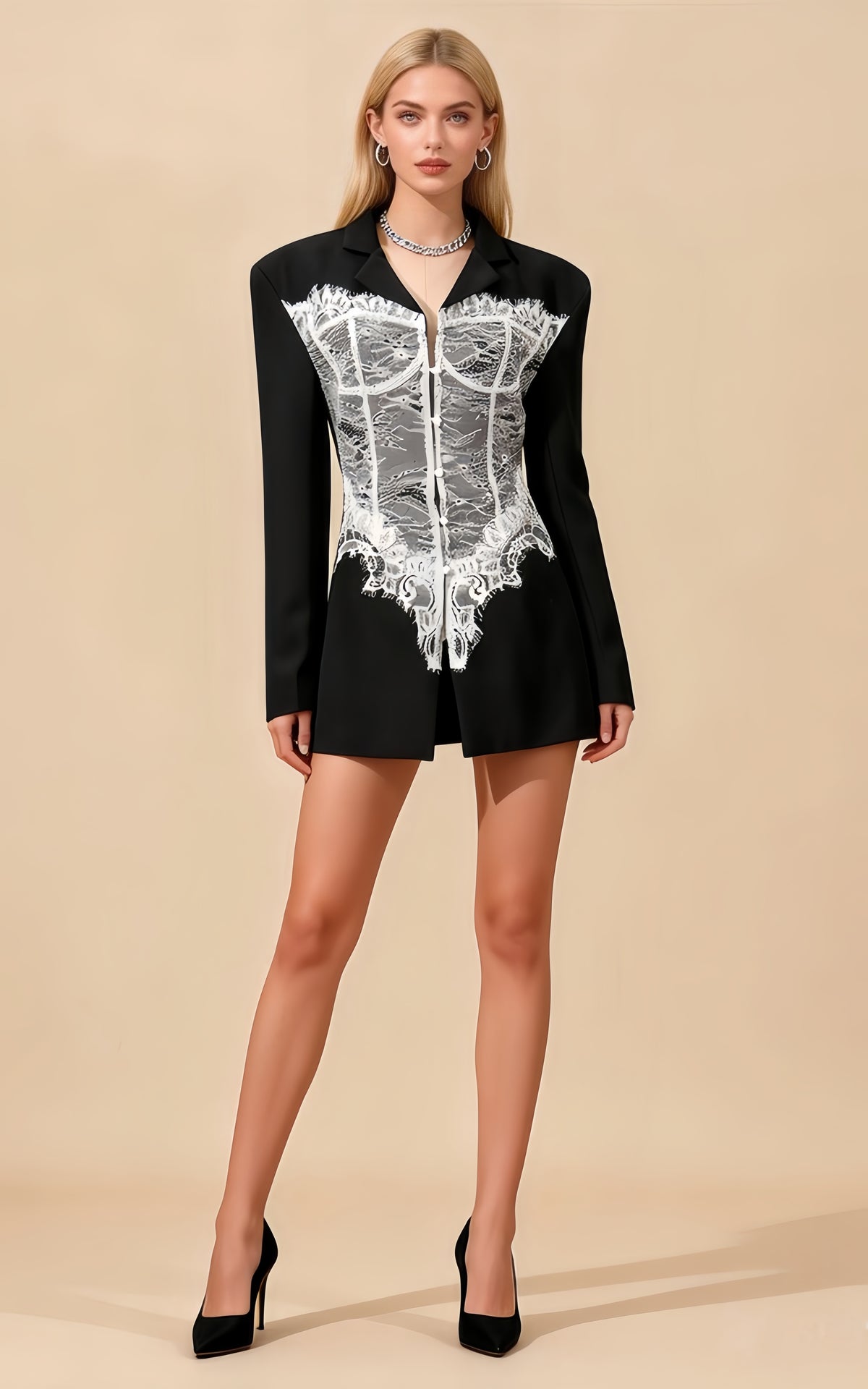 Sawyer Black Lace Panel Blazer Mini Dress