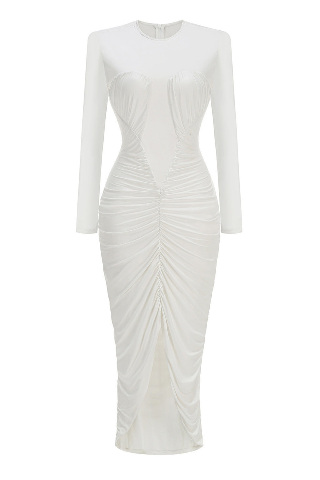 Sebastian White Sheer Patchwork Pleated Maxi Dress