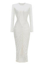 Sebastian White Sheer Patchwork Pleated Maxi Dress