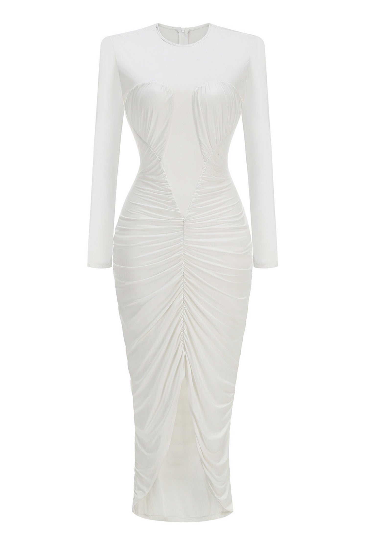 Sebastian White Sheer Patchwork Pleated Maxi Dress