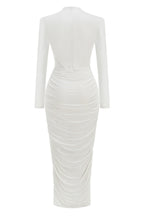 Sebastian White Sheer Patchwork Pleated Maxi Dress