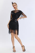 Ariana Sequin Tassel Evening Dress In Black