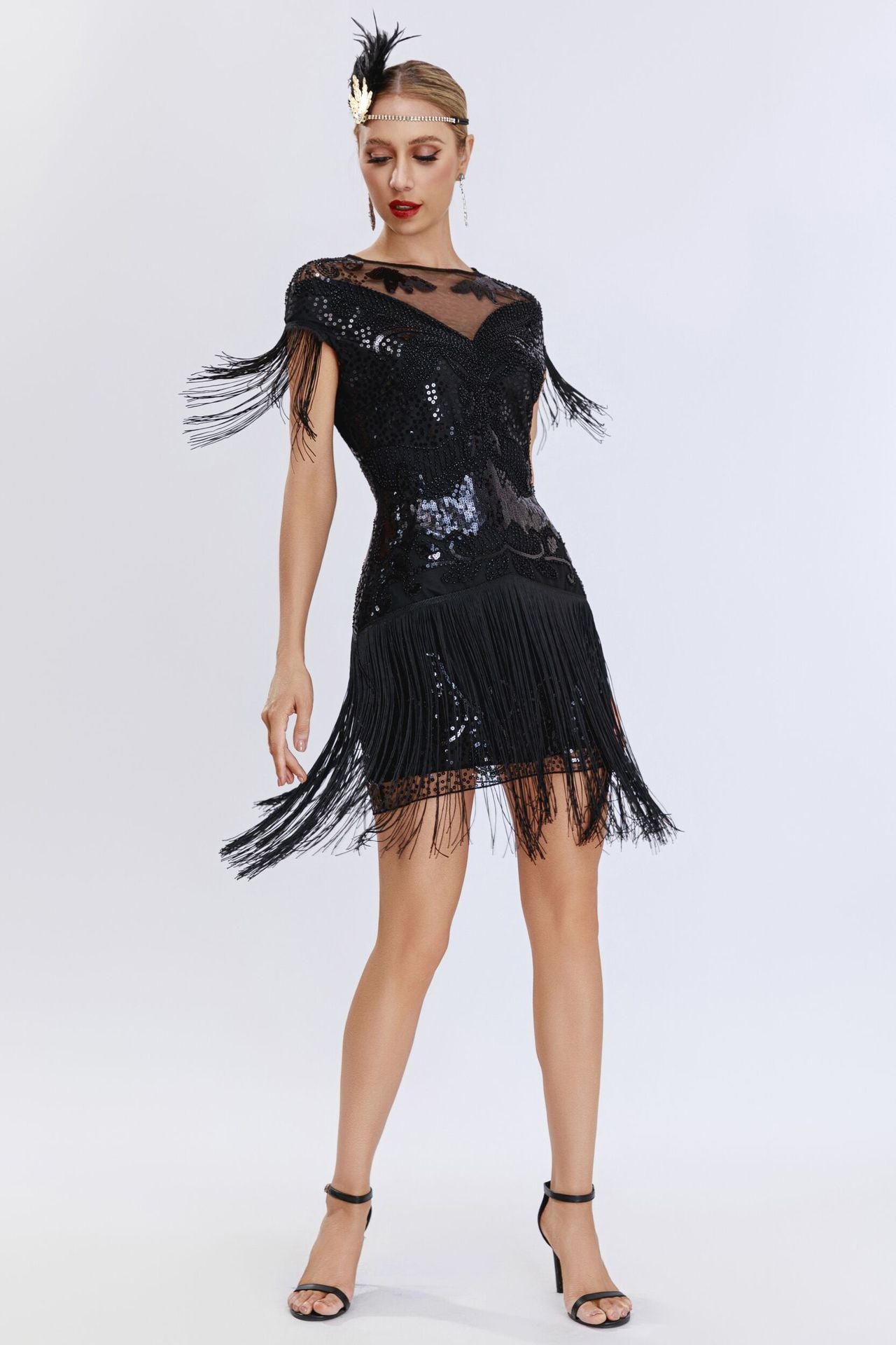 Ariana Sequin Tassel Evening Dress In Black