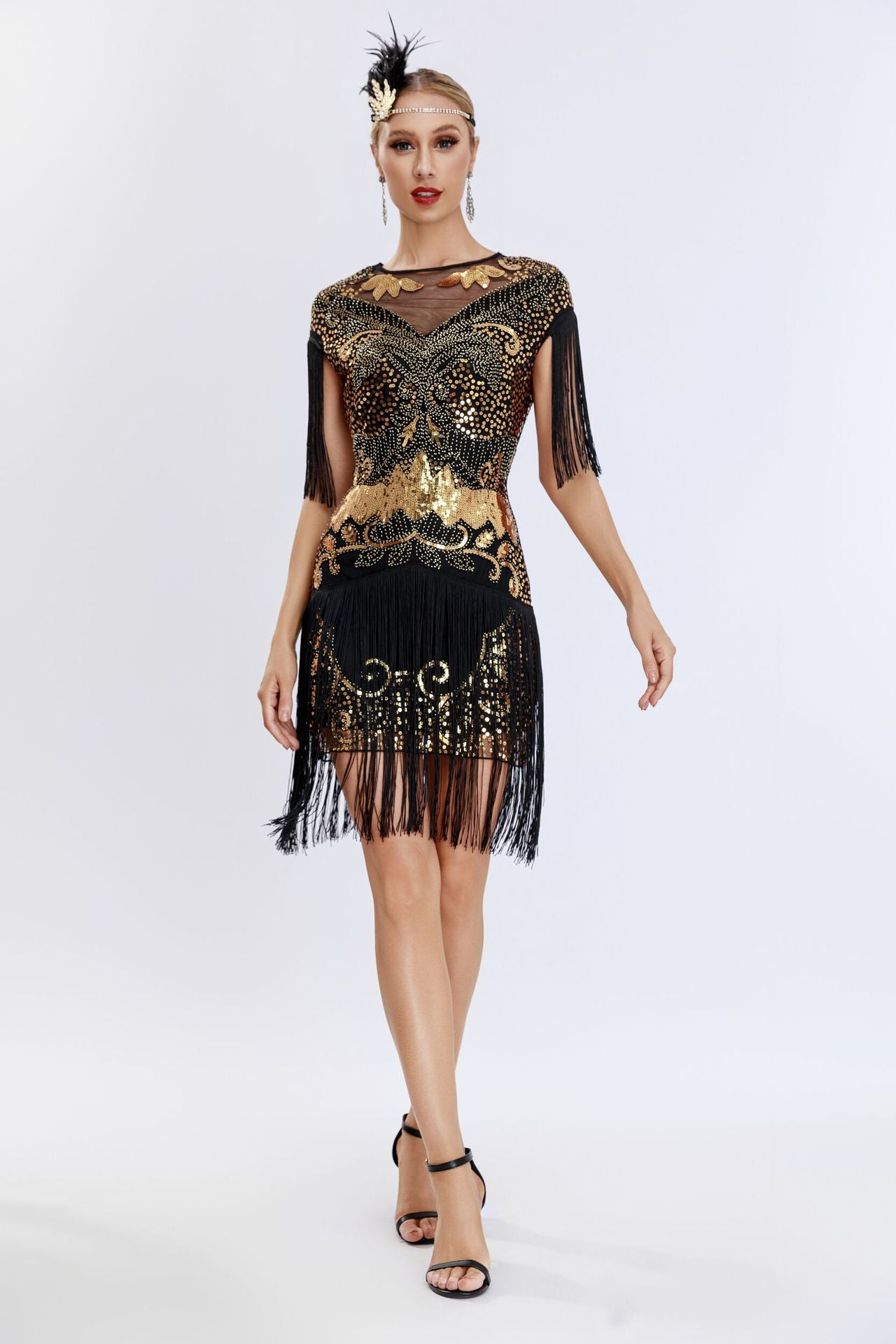 Ariana Sequin Tassel Evening Dress In Gold Main image