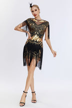 Ariana Sequin Tassel Evening Dress In Gold