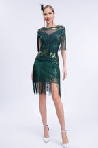 Ariana Sequin Tassel Evening Dress In Green