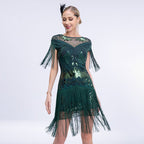 Ariana Sequin Tassel Evening Dress In Green