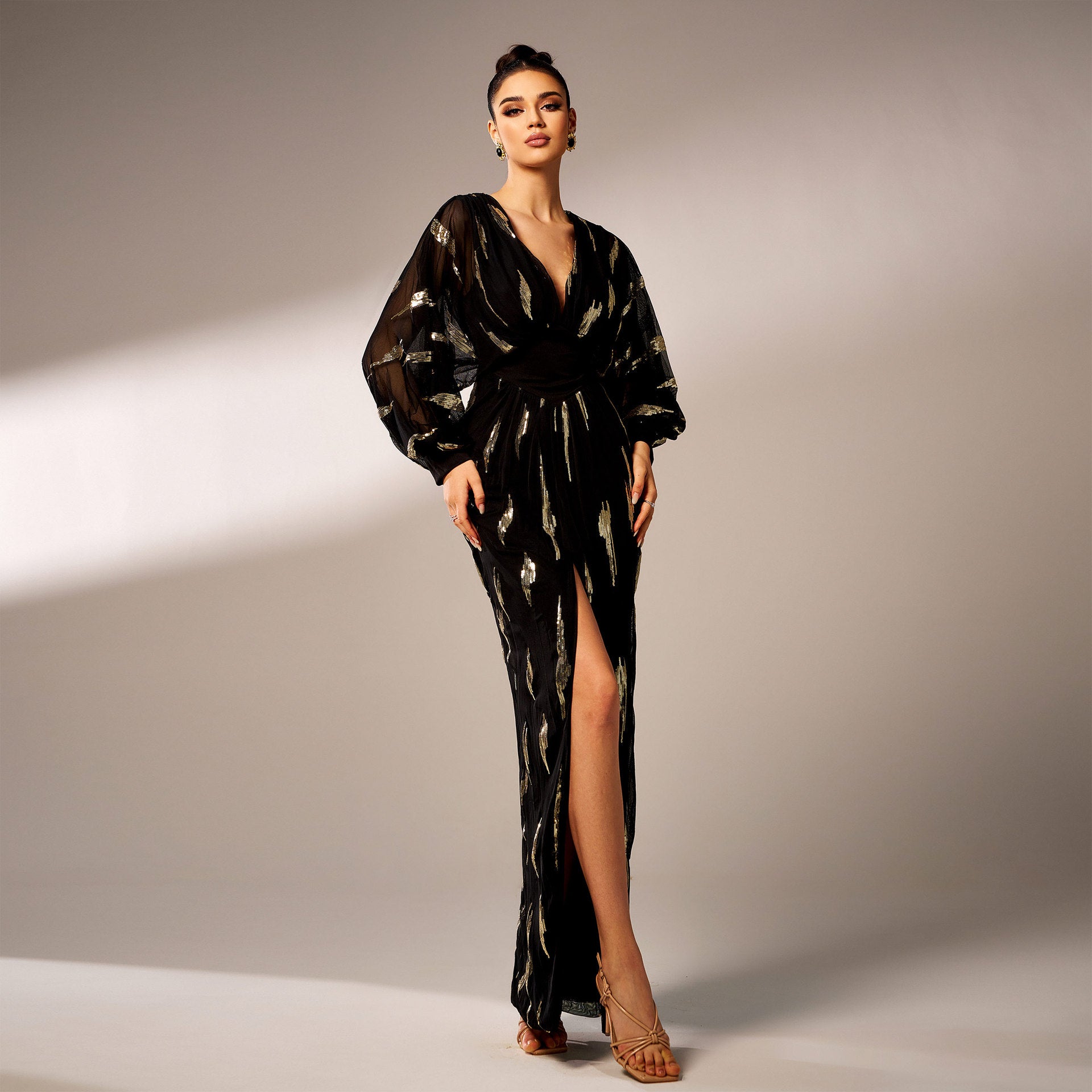 Ubah Sequin V-Neck Maxi Dress In Black