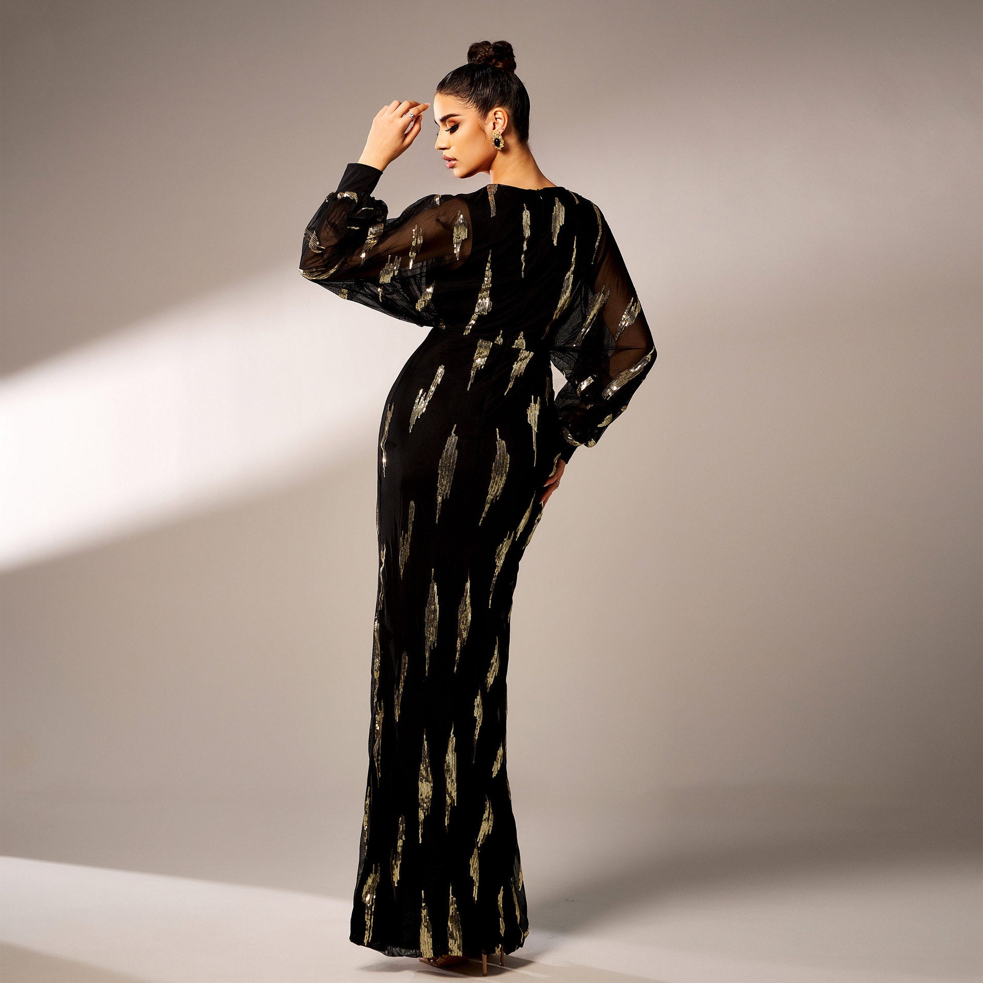 Ubah Sequin V-Neck Maxi Dress In Black