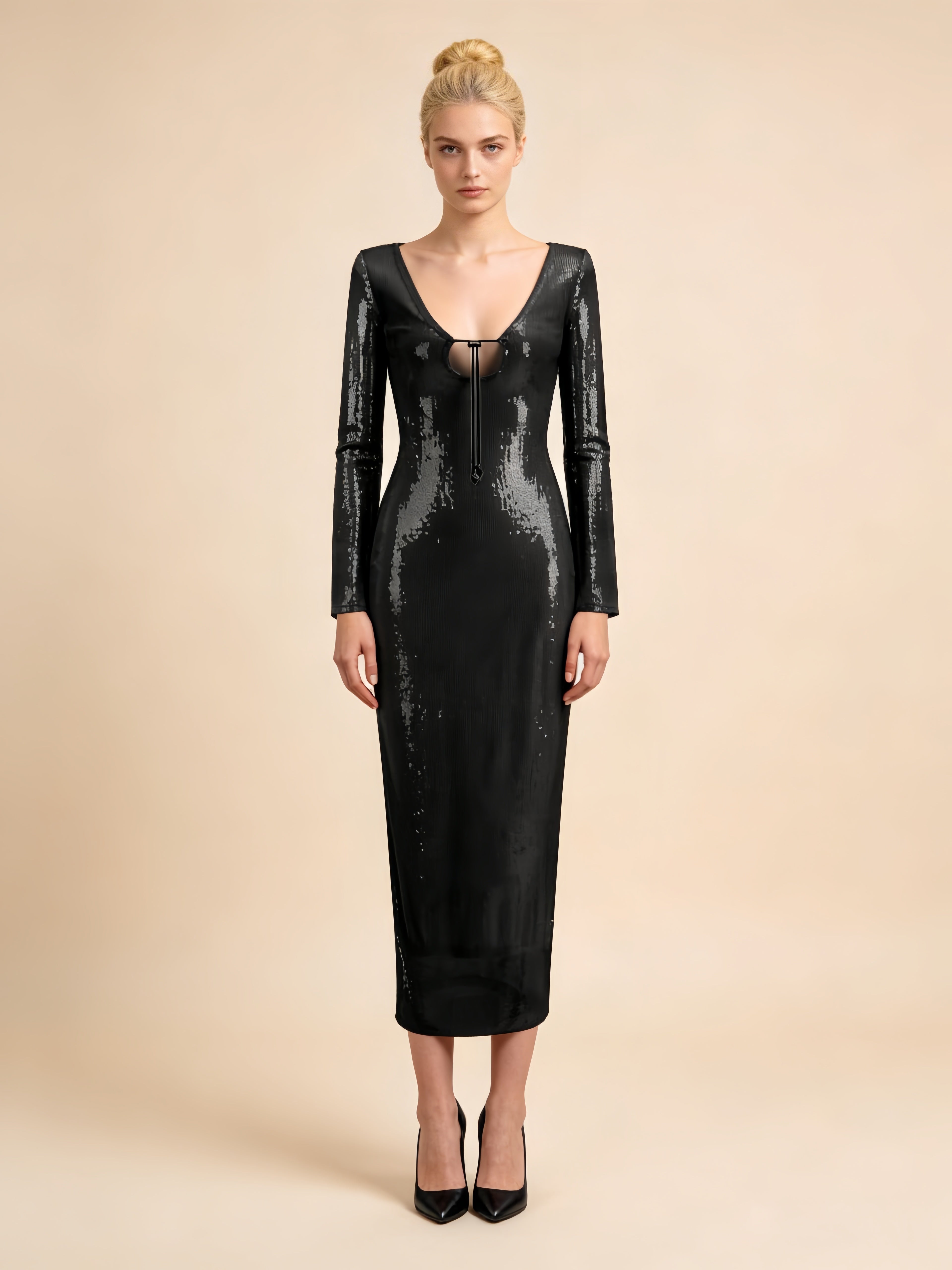 Serena Black Sequin Maxi Dress Main image