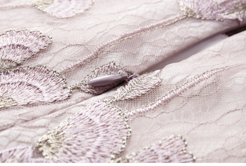Tada Sheer Embroidered Lace Dress in Dusty Pink - PDC
