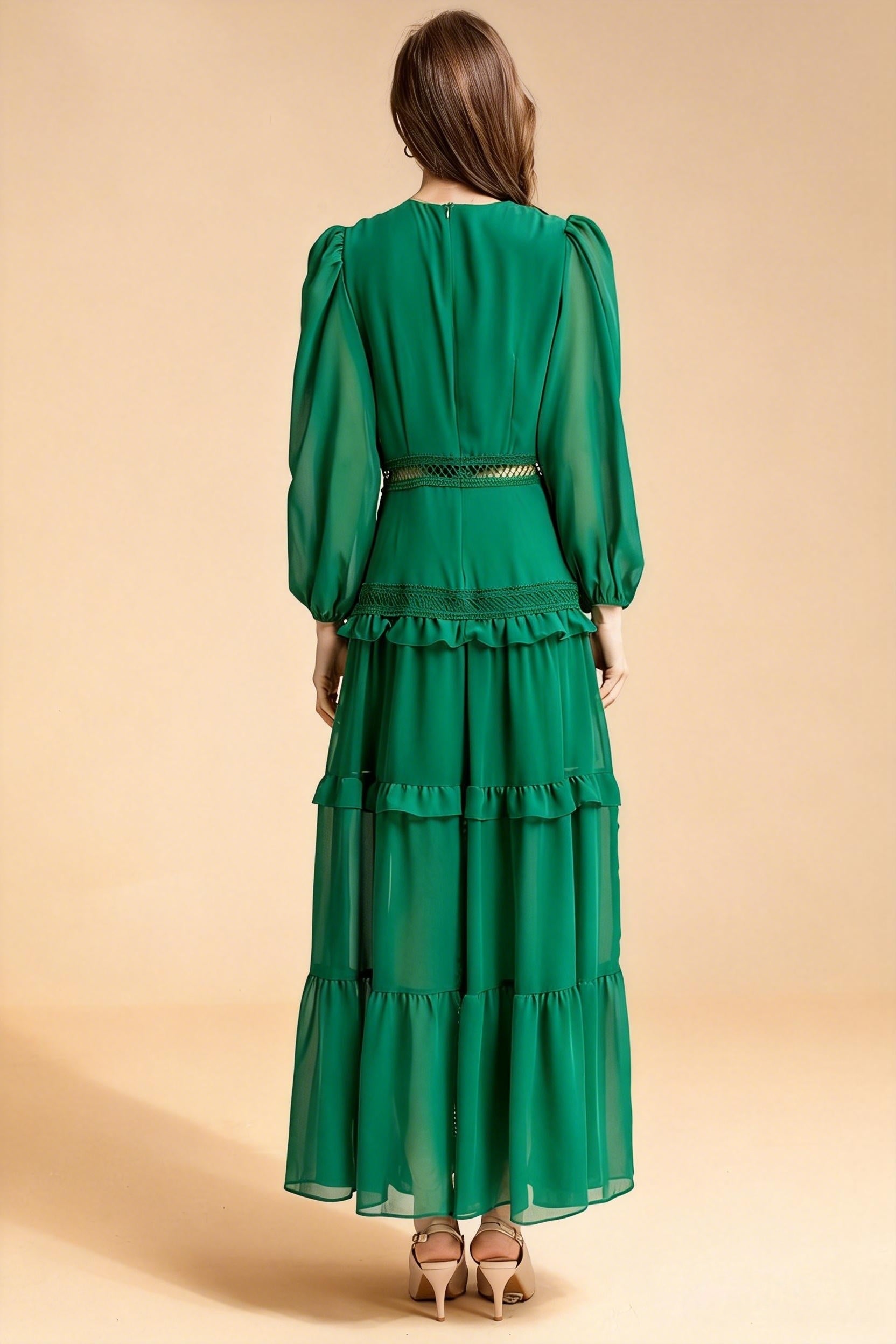 Sienna Cutout Cake Layered Maxi Dress In Green