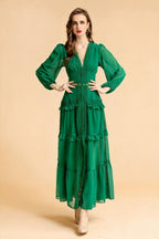 Sienna Cutout Cake Layered Maxi Dress In Green