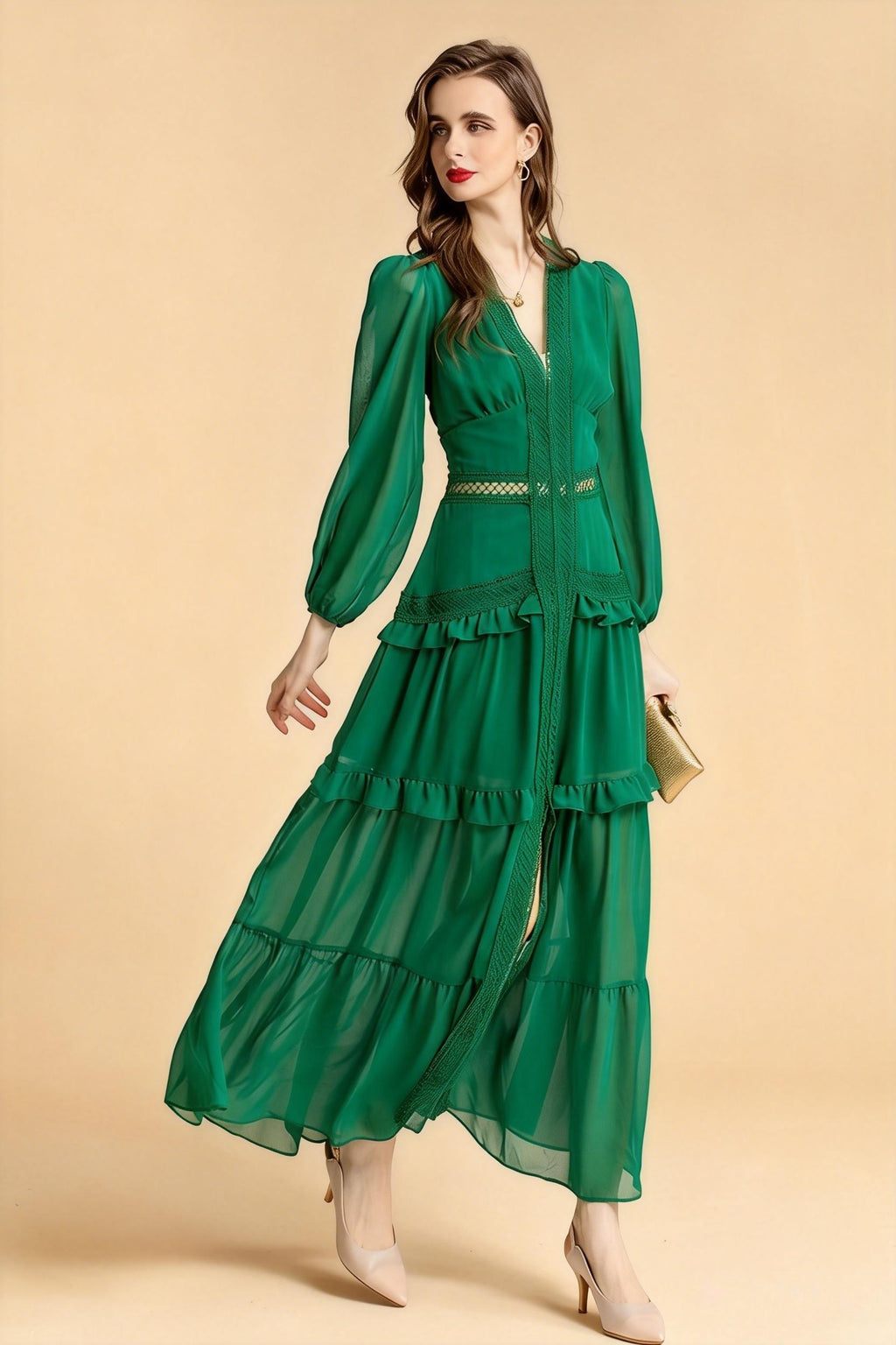 Sienna Cutout Cake Layered Maxi Dress In Green