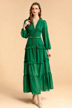 Sienna Cutout Cake Layered Maxi Dress In Green