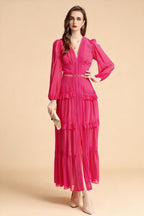 Sienna Cutout Cake Layered Maxi Dress In Rosered