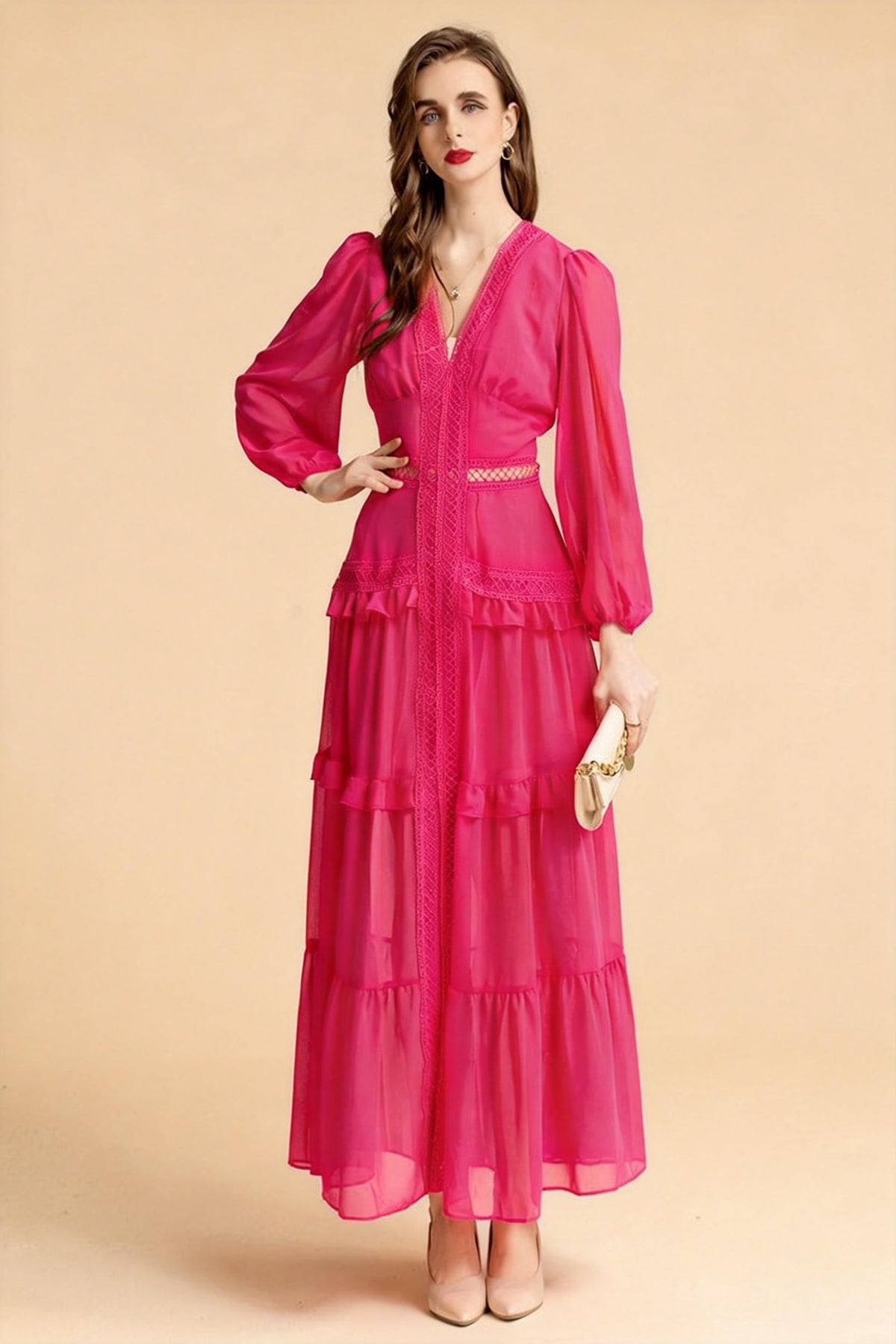 Sienna Cutout Cake Layered Maxi Dress In Rosered